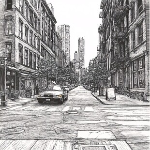 街道手绘插图
