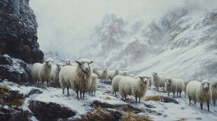 雪山之巅的羊群