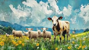 牧场上的牛和羊