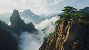 云雾缭绕的山脉风景