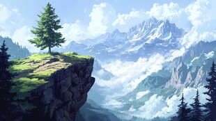 山谷之巅的孤独之树