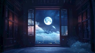 满月映照古老门廊