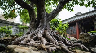 古树根植于岩石之上