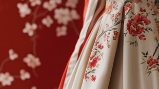 红白花卉图案服饰