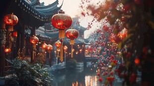 红灯笼高挂 古镇夜色迷人