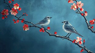 春日里的蓝色鸟语花香