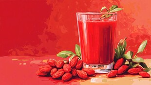 红色果汁与枸杞