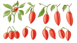 鲜红辣椒与绿叶的生动集合