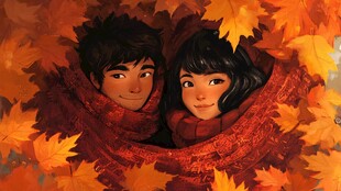 秋日温馨 情侣共度时光