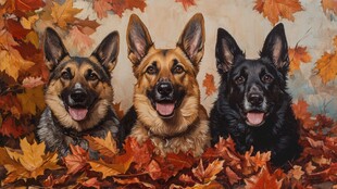 秋日三犬 落叶之中 欢乐无穷 秋日 三犬 落叶 欢乐 无穷