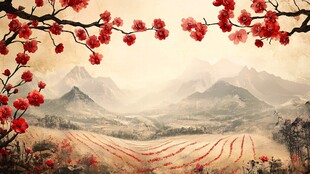 山谷中的红色花朵