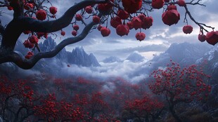 神秘山谷中的红色花海