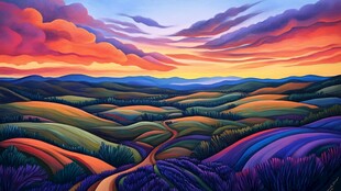 色彩斑斓的山谷日落