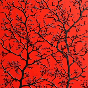 红色背景下的抽象树形图案