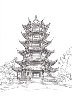 中国古典建筑线描图