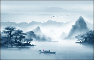 蓝色山水画
