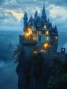 黄昏中的悬崖城堡