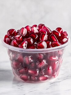 石榴籽在透明塑料杯中