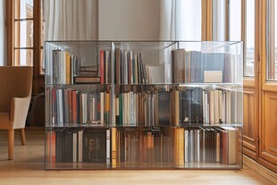 透明书架上的书籍陈列