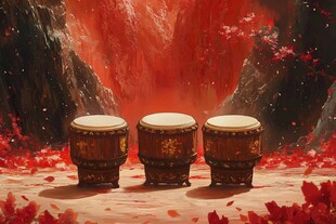 神秘红山鼓 落花飘舞