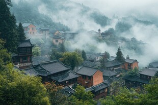 云雾缭绕的古村落