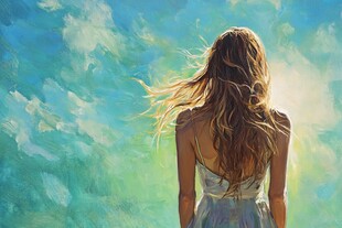 蓝色天空下的女子