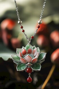 莲花盛开的银色项链