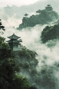 云雾缭绕的山间古亭