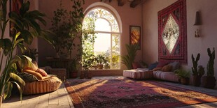 阳光下的波西米亚风格客厅