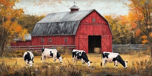 秋日谷仓与奶牛