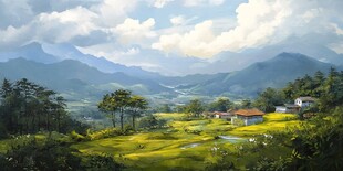 山谷中的宁静村庄