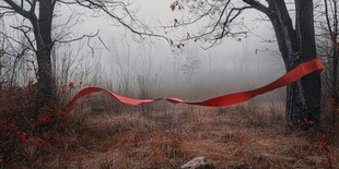 森林中的红色丝带