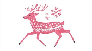粉色驯鹿与雪花图案