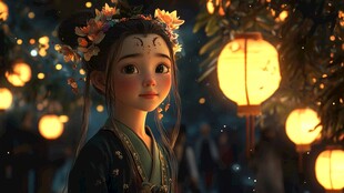 夜幕下的花灯少女