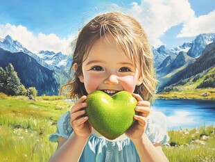 心形绿苹果 山湖童趣