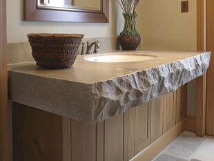 自然石材台面与木质橱柜的结合