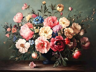 古典油画风格的花卉静物画