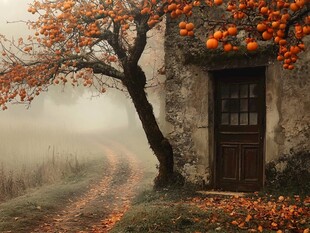 秋日小径 石墙斑驳 门静待