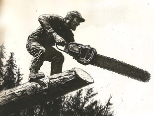 危险操作 锯木工在工作