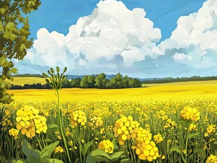 油菜花田与蓝天白云