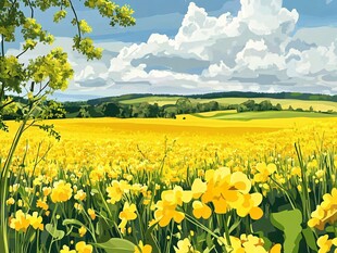 油菜花田风景画