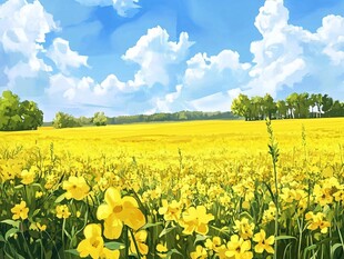油菜花田与蓝天白云