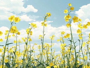 油菜花田与蓝天白云