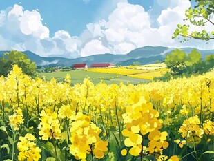 乡村油菜花田风景画