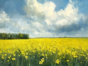 油菜花田与蓝天白云