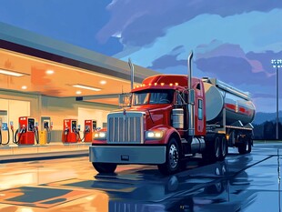 红色卡车加油站