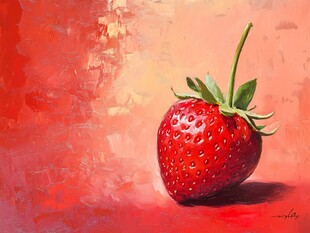 鲜红草莓 绿叶衬托 背景纹理红色