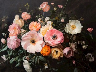 黑暗中的花卉绚丽绽放