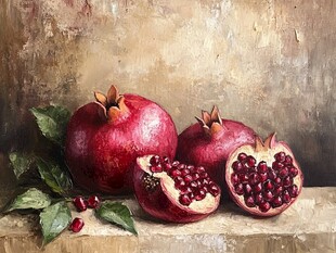 石榴静物画