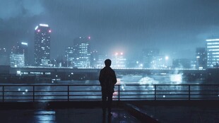 雨夜城市孤影